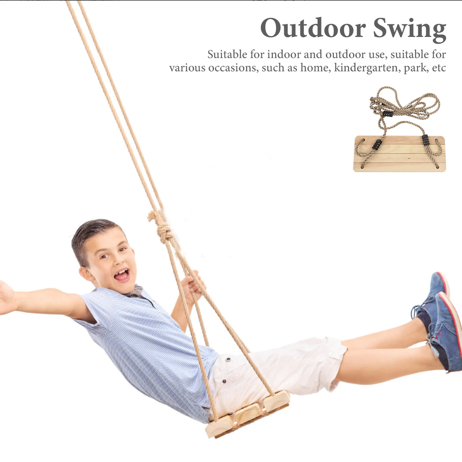 Children's Pine Swing Wooden Hanging Bench Chair For Room Tree Swings Outdoor Toys Decor Kids 2