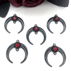 Moon Alloy Crystal Gemstone Set: DIY Jewelry Making Pendants, 35x32mm, 5 Pieces (Black)