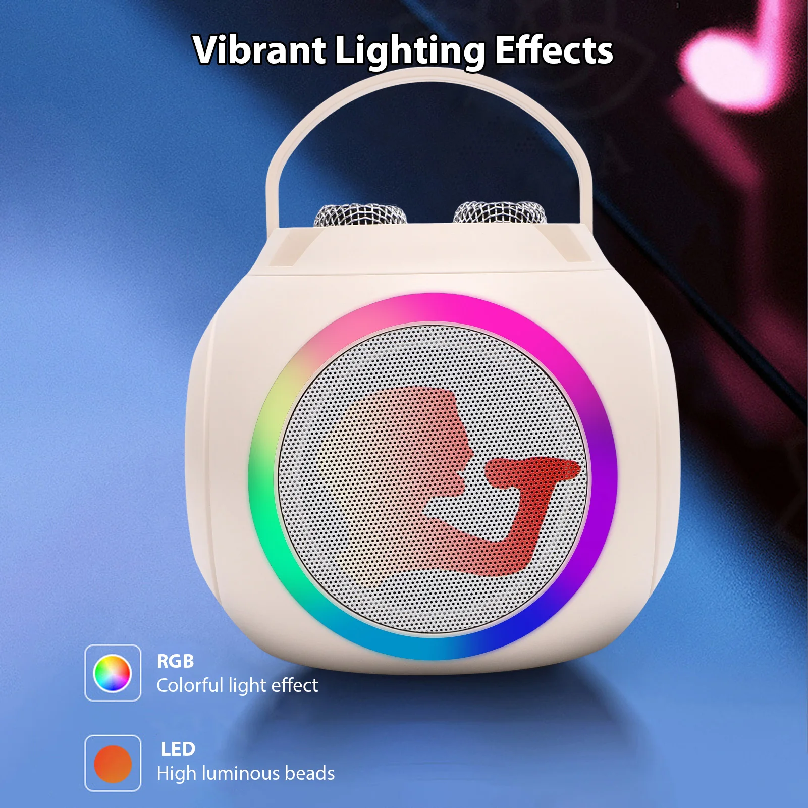 Karaoke Machine with 2 Microphones Wireless BT Microphone and Speaker KTV Set RGB Light Effects Handheld Mic Portable Karaoke