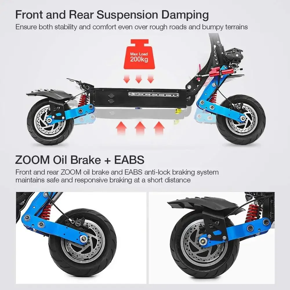 Electric Scooter 6000W 60V 38AH 11inch Road tires Dual Motors Max Speed 95km/h Max Range 110km Hydraulic brake Escooter