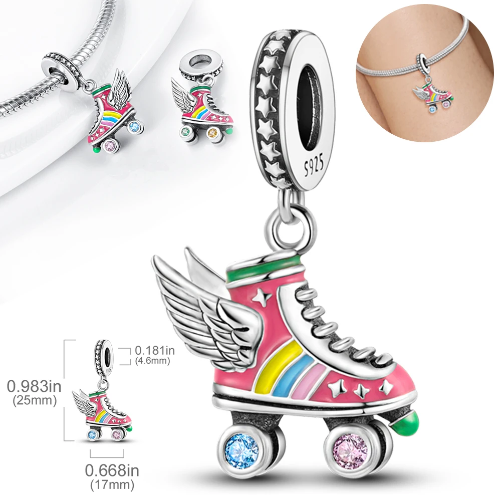 

925 Silver Colorful Wing Skates Charms Beads Temperature Changing Color Chameleon Dangle Fit Original Bracelet Jewelry