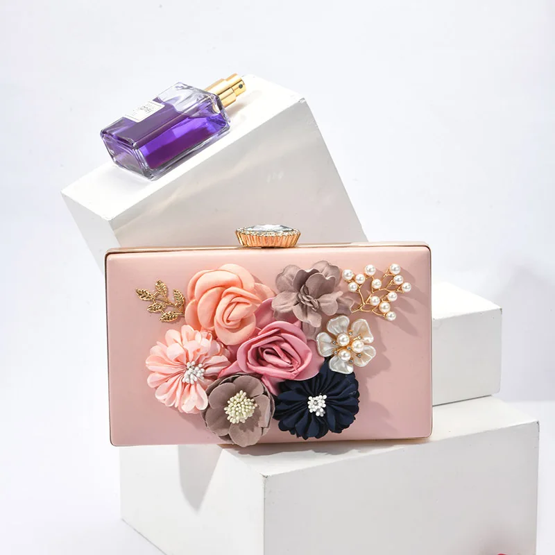 2023 New Women Leather Flowers Evening Clutch Bags Wedding Banquet Shoulder Bags Mini Party Purse 3 Styles Drop Shipping