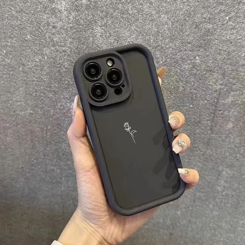 Minimalist Rose Pattern Shockproof Phone Case with Bumper Cover