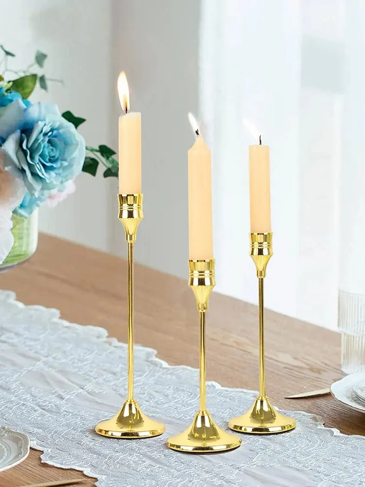 Candle Holders 3 Pieces of Metal Iron Electroplated Candlesticks European Style Wedding Candlelight Dinner Table Candlestick Accessories