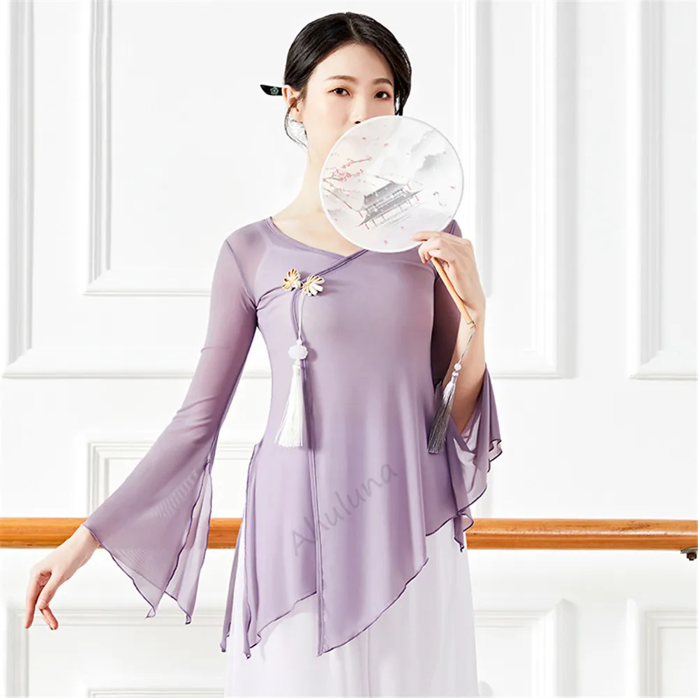 

Hot New Women Classical Dance Costume Chinese National Style Female Hanfu Folk Ballet Practice Clothes Yoga Sportswear Tops D086