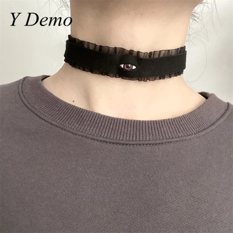 Ydemo Gothic Eyes Lace Choker Casual Velvet Adjustable Torques Necklace Harajuku Punk Accessory