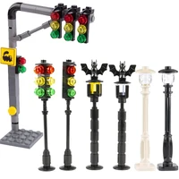 MOC City street Traffic Indicator Lights Building Blocks Halloween Bat Lamp Vintage Park Street Light Model Parts Bricks Toys 1