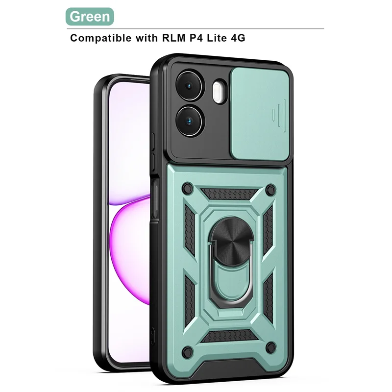 Kickstand Armor Phone Case with Lens Protection and Magnetic Ring Holder