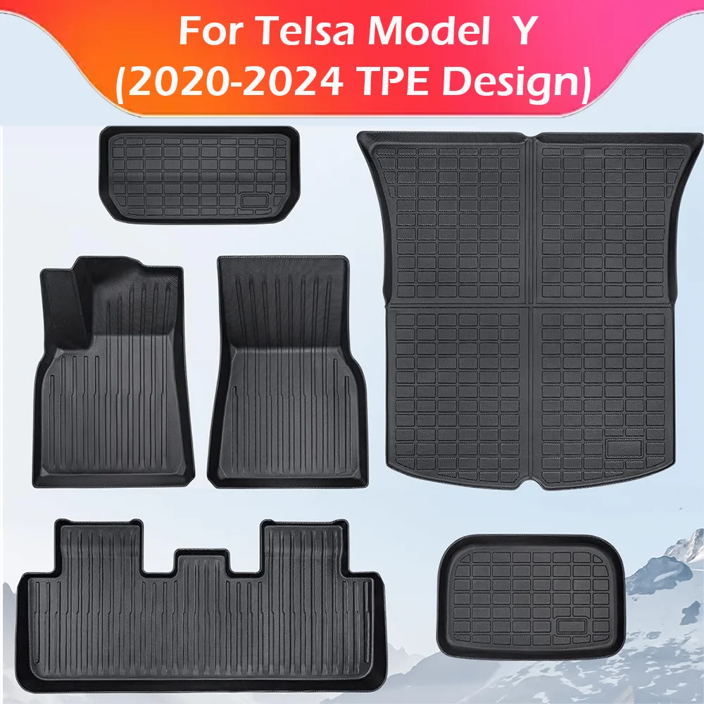 

TPE Design For Tesla Model Y 2020- 2024 All Weather Floor Mats Rear Trunk Liner Premium Anti-Slip Waterproof Rear Trunk Liner