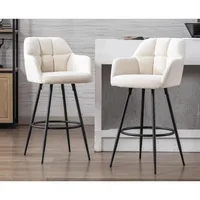 Modern Bar Stools Set of 2 Bar Height Barstools with Back and Arms High Bar Chairs Velvet Upholstered Island Chairs 1