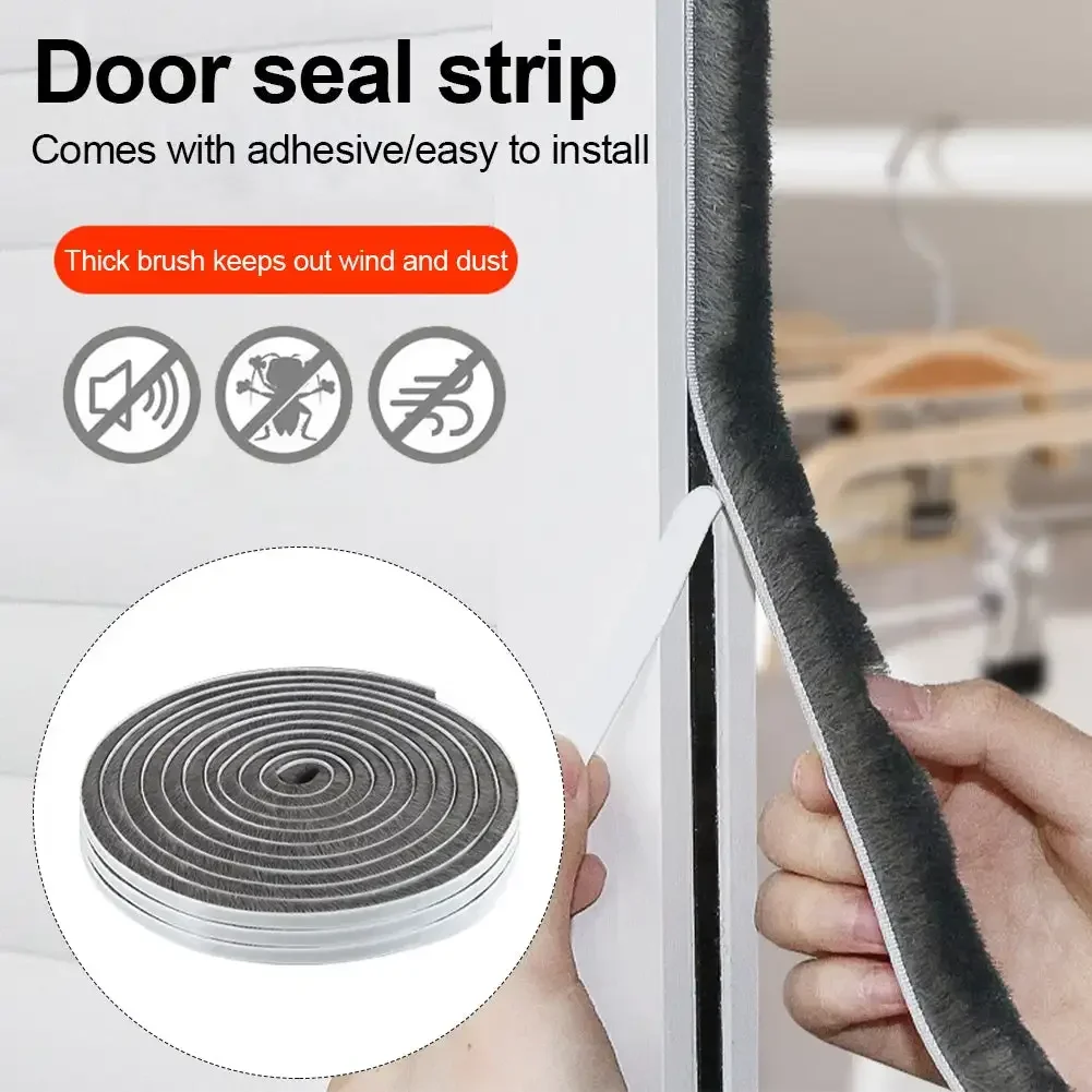 Brush Strip Self Adhesive Door Window Weather Stripping 10M Sliding Wardrobe Door Sound Insulation Dust Sealing Strip