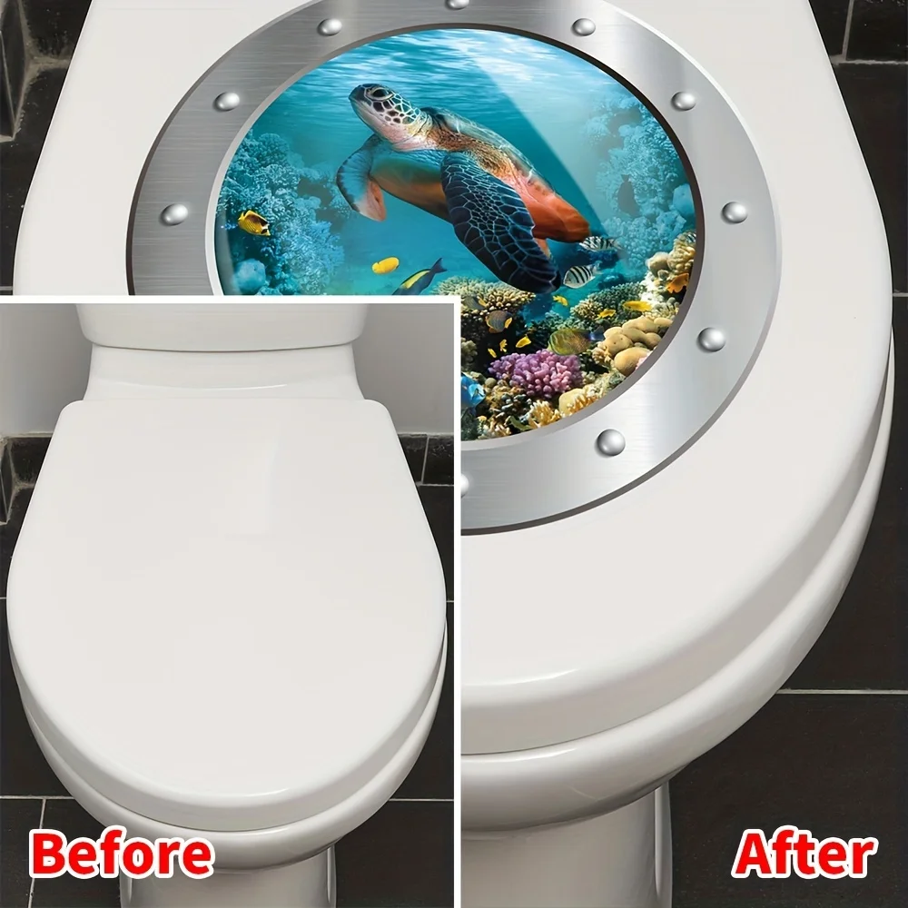 Sea World 3D Turtle Toilet Stickes Self-Adhesive Removable Bathroom Wall Stickers Waterproof Toilet Lid WC Decal Home Decoration vinyl stickers toilet stickers toilet wall stickers toilet seat stickers turtle wall stickers