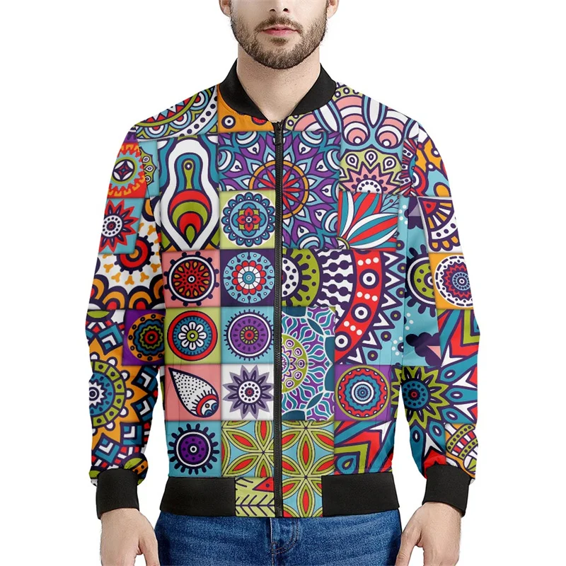 thumbnail image 1 of Chaqueta con estampado 3D de retazos bohemios para hombre, sudaderas con estampado floral étnico, tops de manga larga, abrigos con cremallera para primavera y otoño, 1 of 4