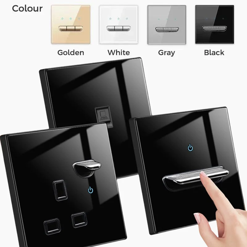 EU UK Crystal Tempered Glass Switch Panel LED Indicator 1/2/3/4 Gang/ 1/2 Way Self-reset Switch Button Light Wall switch glass panel