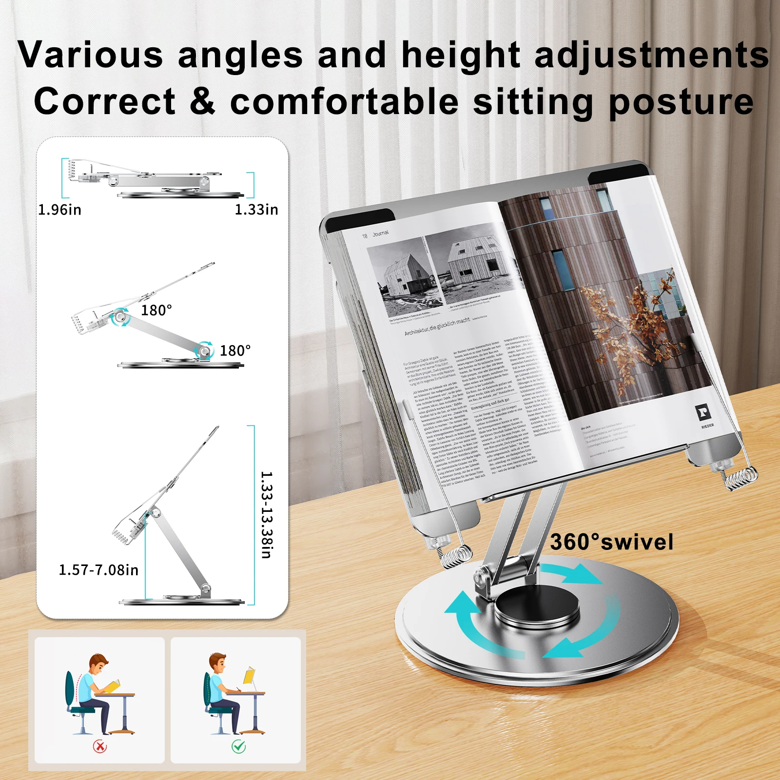Eary Laptop Stand Desktop Book Stand for Reading 360°Rotatable Tablet Pad Projector Support Holder Desk for Computer  Macbook