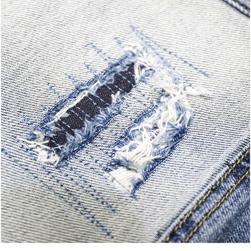 Men Jeans Ripped Jeans Ripped Patchwork Jeans Autumn Winter Men's Straight Slim Ripped Hole Patch Vintage Distressed Fashion Splicing Denim Pants Streetwear
