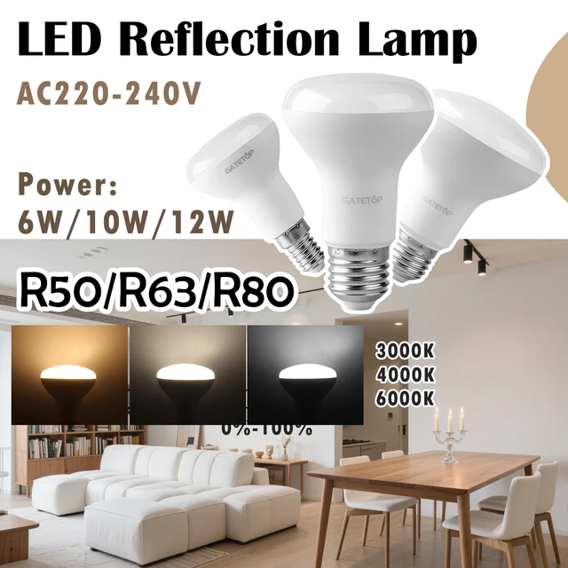 10 ชิ้น R50 R63 R80 หลอดไฟ LED สว่างสูงโคมไฟเห็ด E27 E14 AC 220 โวลต์ 230 โวลต์ 6 วัตต์ 10 วัตต์ 12 วัตต์ Non Strobe แสงสีขาวอุ่นสําหรับ home 1