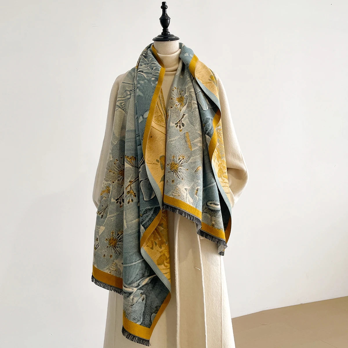 Luxury Winter Cashmere Double-sided Design Scarf Women Warm Pashmina Blanket Poncho Scarves Female Oil painting Shawl Bufanda