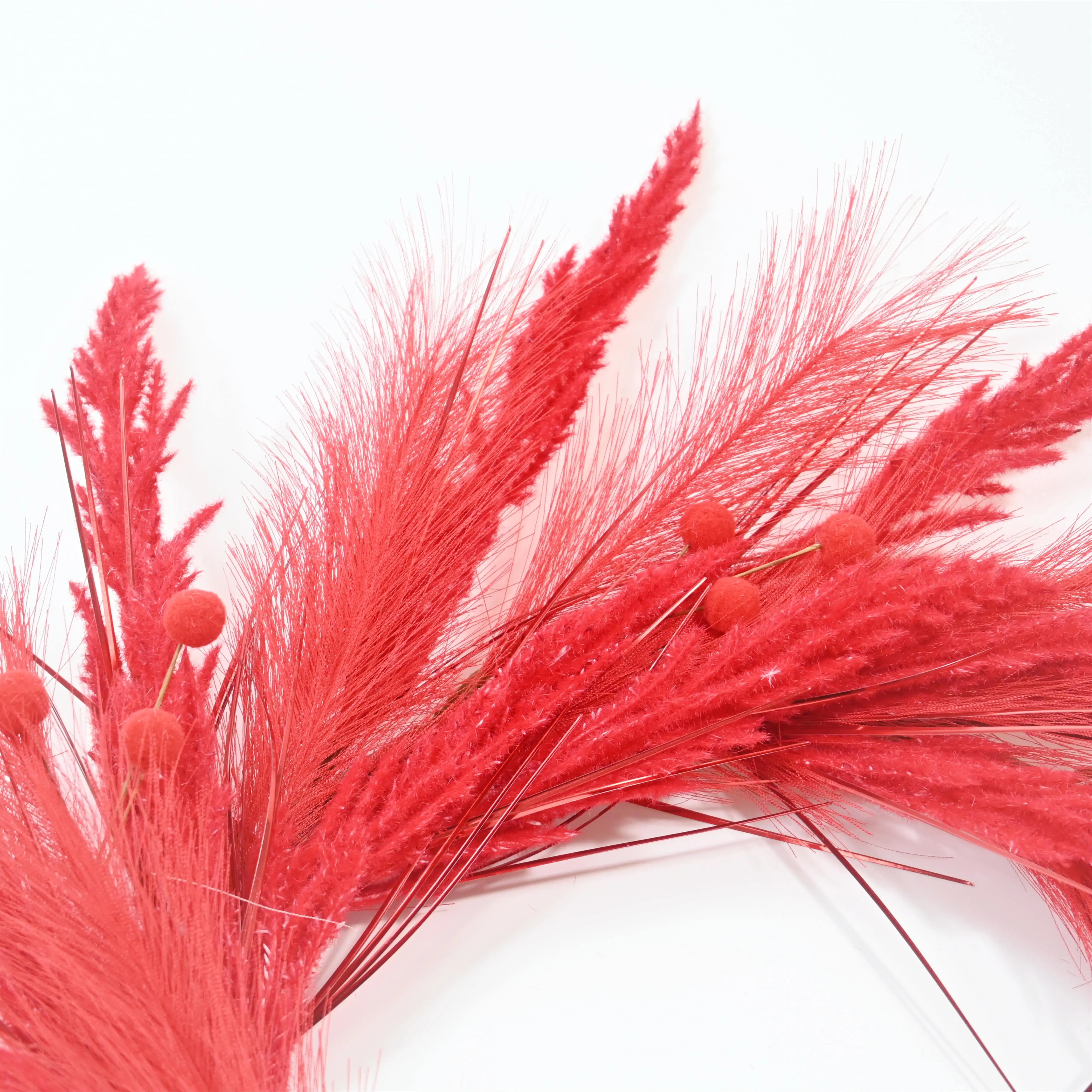 22 Inch Pampas Reed Wreath Fluffy Feathers Pom Pom Berries Plastic Plants