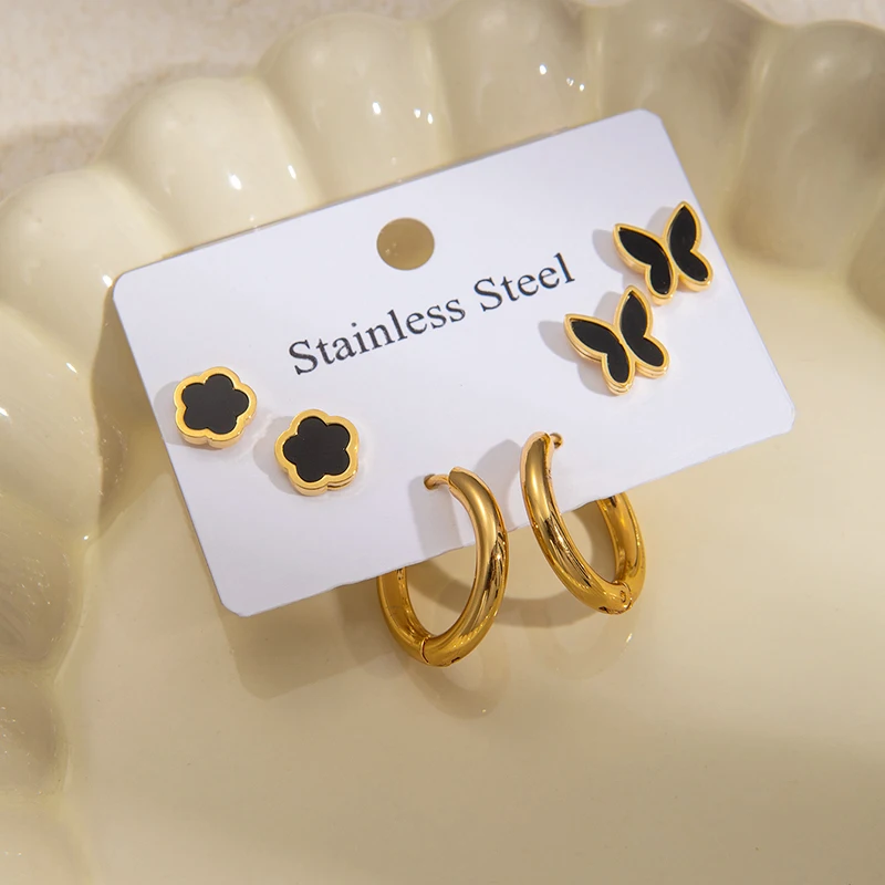 ANENJERY 316L Edelstahl Schmetterling Herz Blume Zirkon Ohrringe Für Frauen Einfache Mode Neue Trend Schmuck Geschenke Großhandel – Detail 4