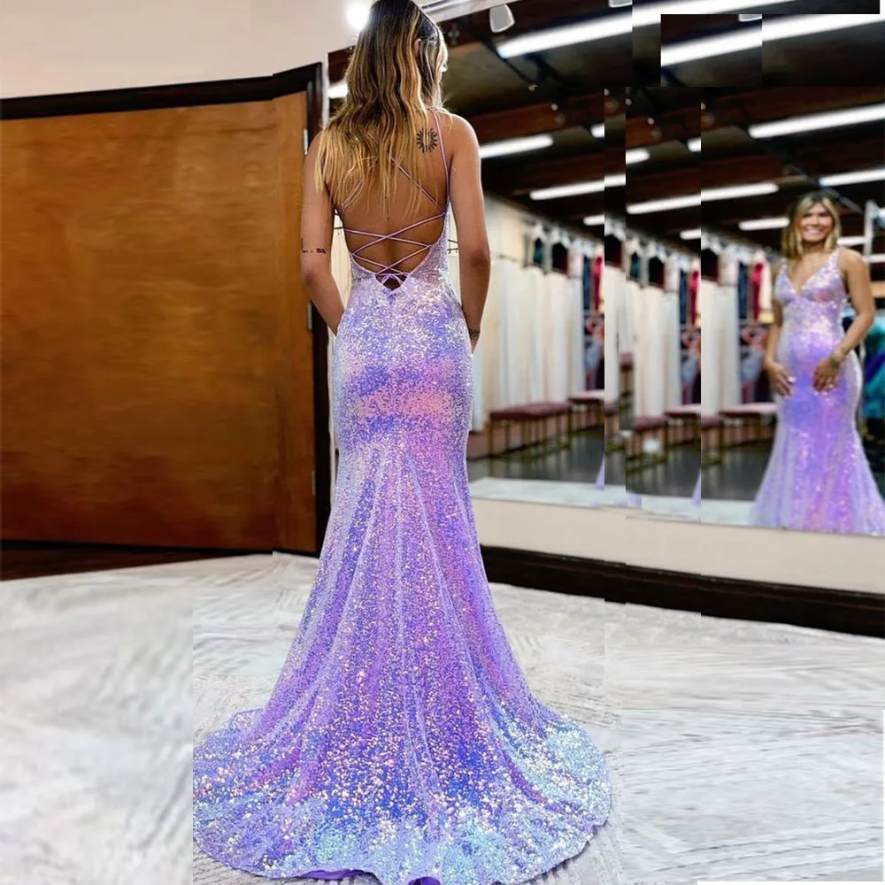 Charming Lilac Mermaid Prom Dress with Sequins Pearls and Tassels