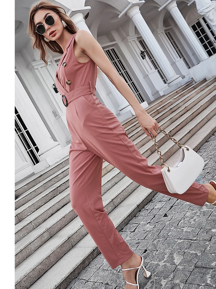 Red Jumpsuit Women Fashion Zipper Belt One Piece Pants Set Overalls Female  Elegant Korean Slim Straight Jump Suits Spring Autumn - Jumpsuits -  AliExpress