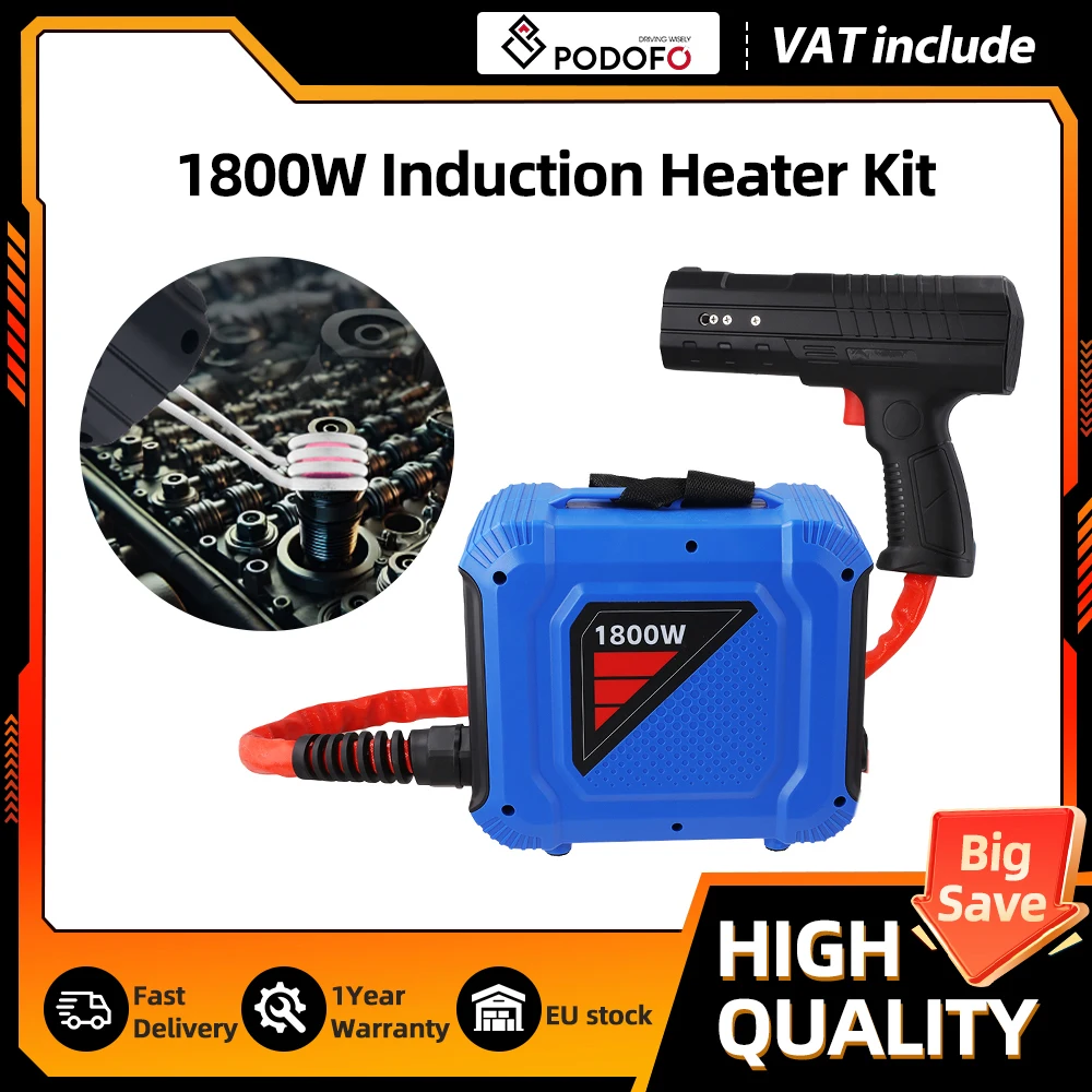 Podofo 1800W Induktionsheizgerät-Set, 8s Aufheizzeit, Induktions-Entfernungswerkzeug für Rostmuttern, Handgerät ohne Flamme mit 4 Spulen