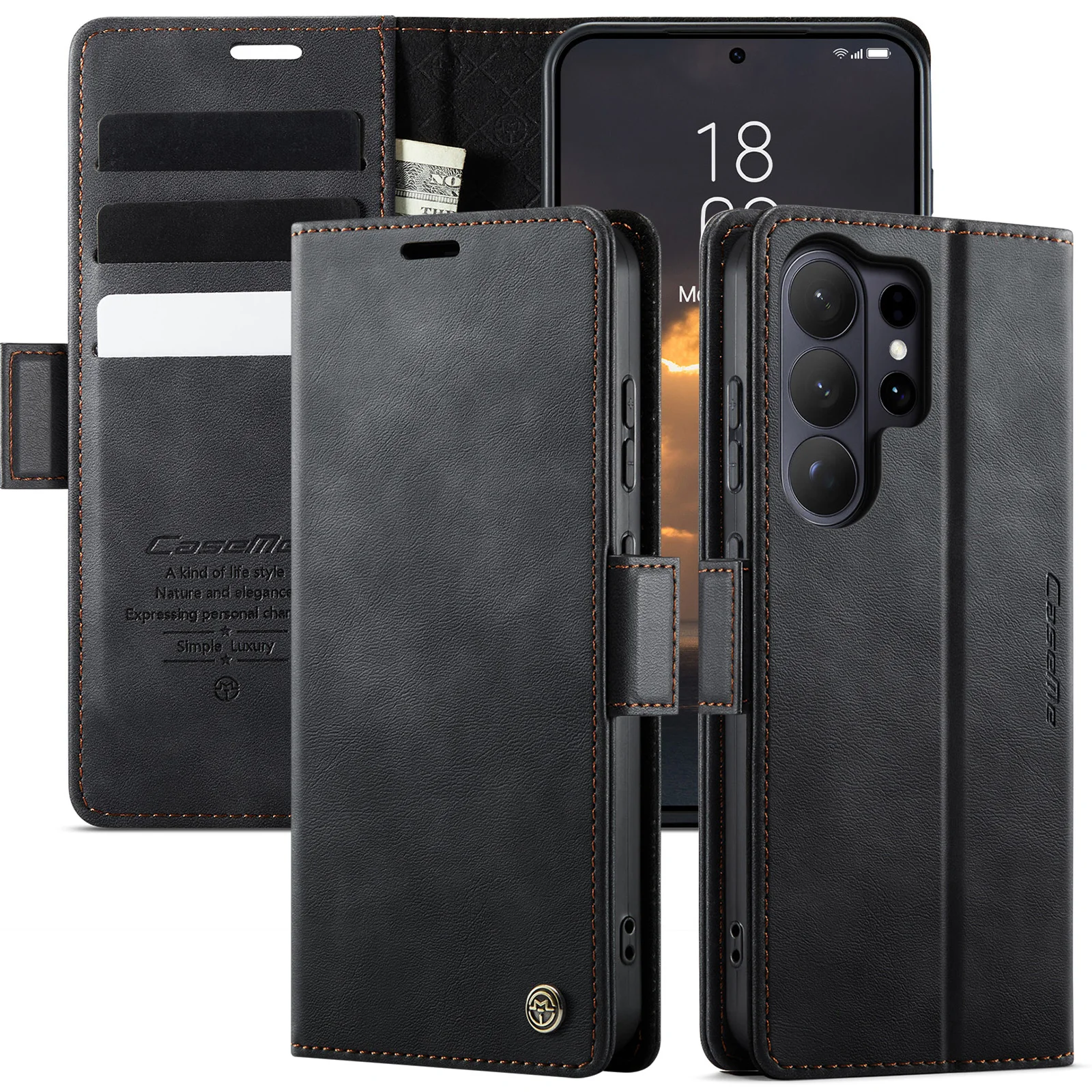 Vintage Leather Flip Wallet Phone Case with Stand and Card Holder Pockets