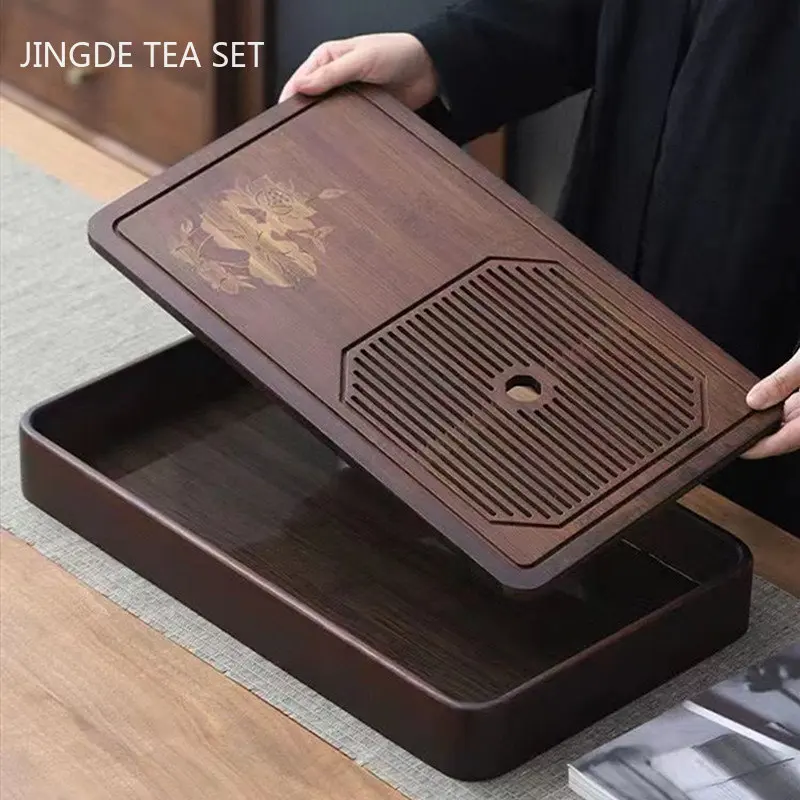 Hand Carving Bamboo Tea Tray Household Tea Set Decorative Tray Water Storage Type Tea Sea Chinese Tradition Teaware Supplies