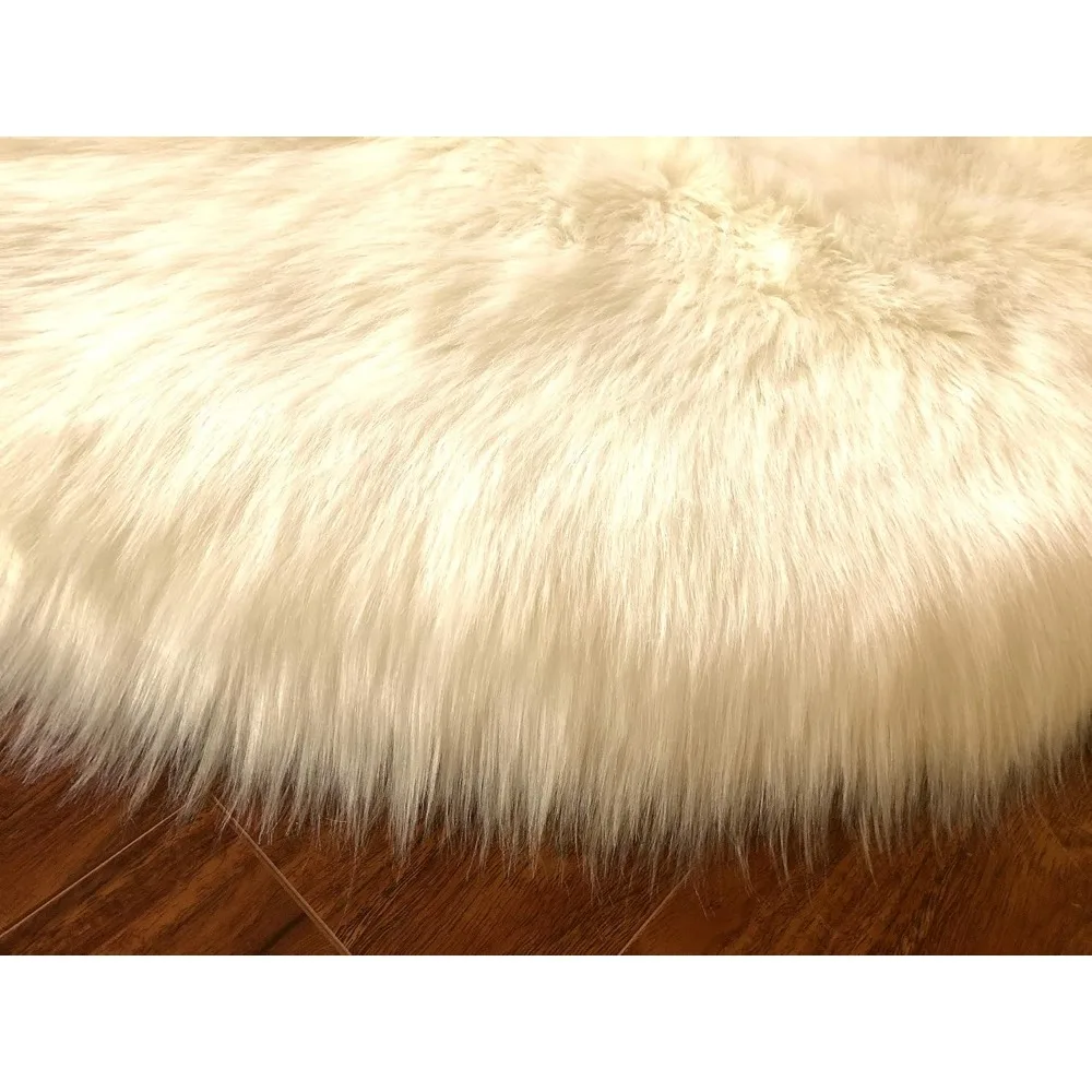 Faux Sheepskin Hypoallergenic Free Shape Shag Rug, Luxury Shaggy Silky Plush Carpet for Bedrooms Living Room Kids Rooms Sofa 3
