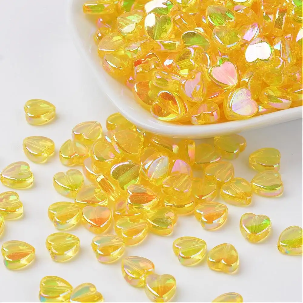

500g Transparent Acrylic Beads Heart Yellow AB Size: about 8mm wide 3mm thick hole: 1mm about 2800pcs/500g