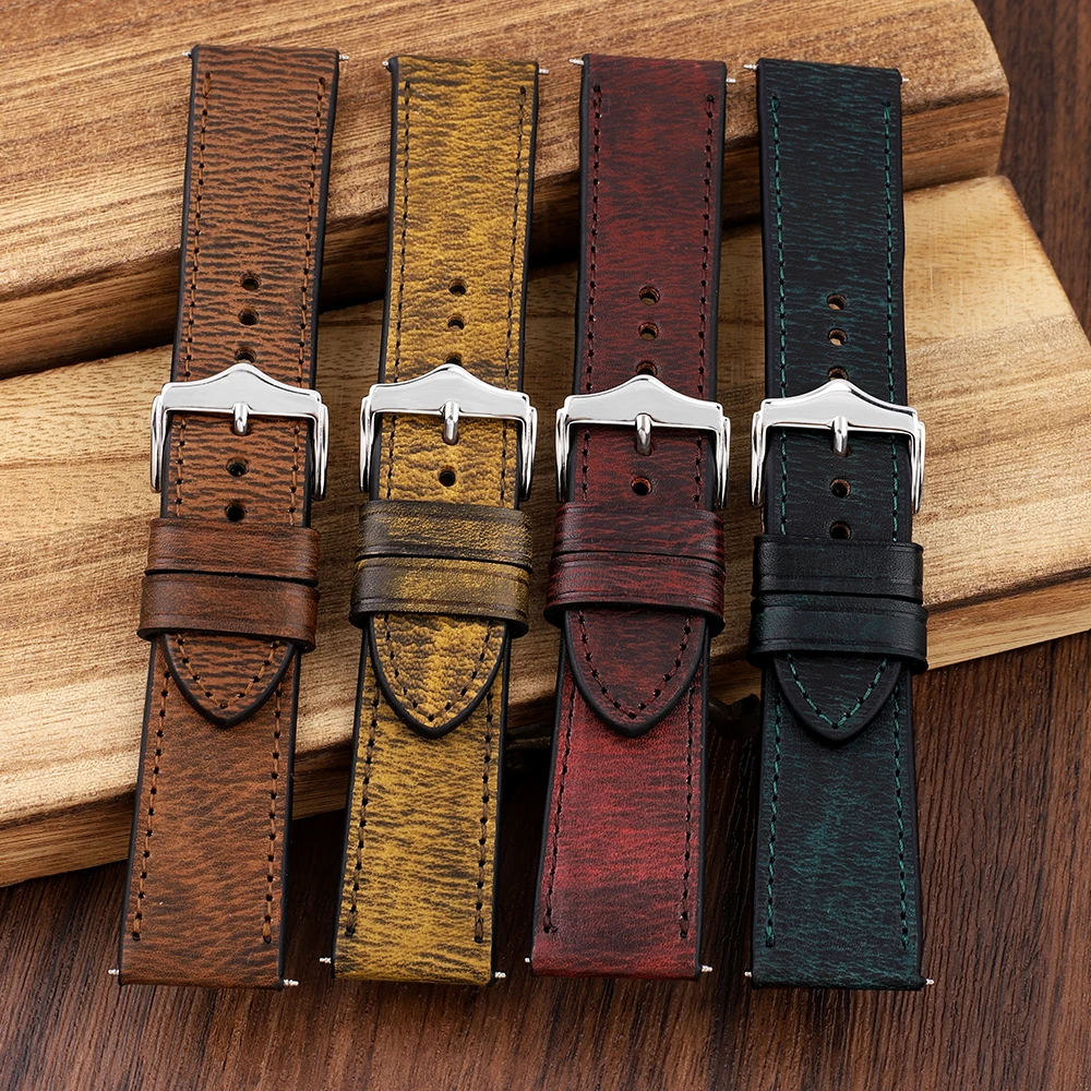 Handmade Vintage Multi-Color Watch Strap - 24mm Premium Leather Band