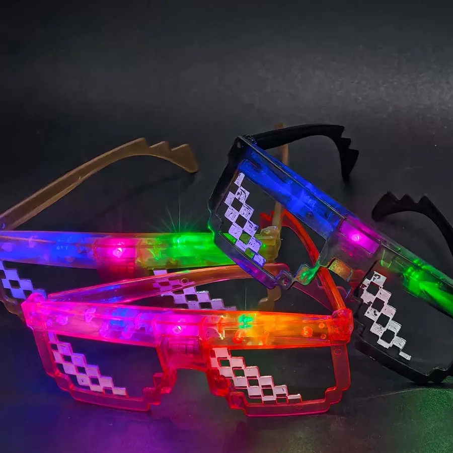 창의적인 개성 픽셀 모자이크 발광 선글라스 재미있는 반짝이 장난감 안경 성인 어린이 장식 사진 소품 선물