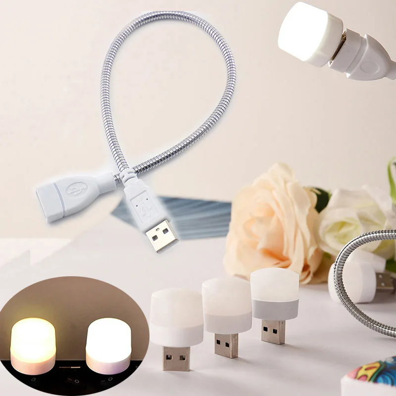 

5V USB Night Light Mini LED USB Plug Lamp Power Bank Charging Book reading Eye Protection USB holder hose for powerbank