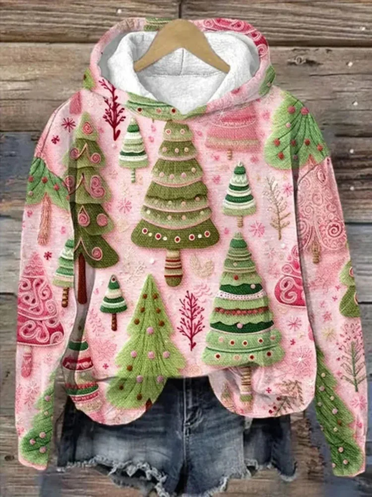 Women's Long Sleeve Hoodies Tops Fashion 3d Xmas Tree Sweatshirts Loose Casual Pullover Autumn Oversized Sweatshirt