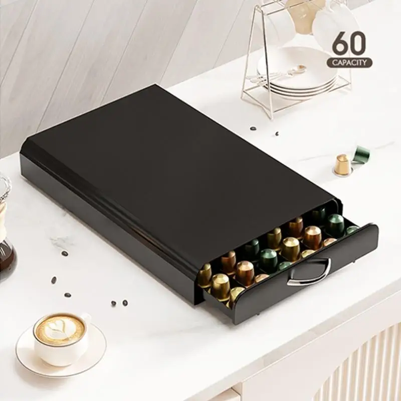 N0PF Multifuntional Coffee Display Rack Coffee Pods Storage Box Metal Texture Pods Display Stand Suitable for Table