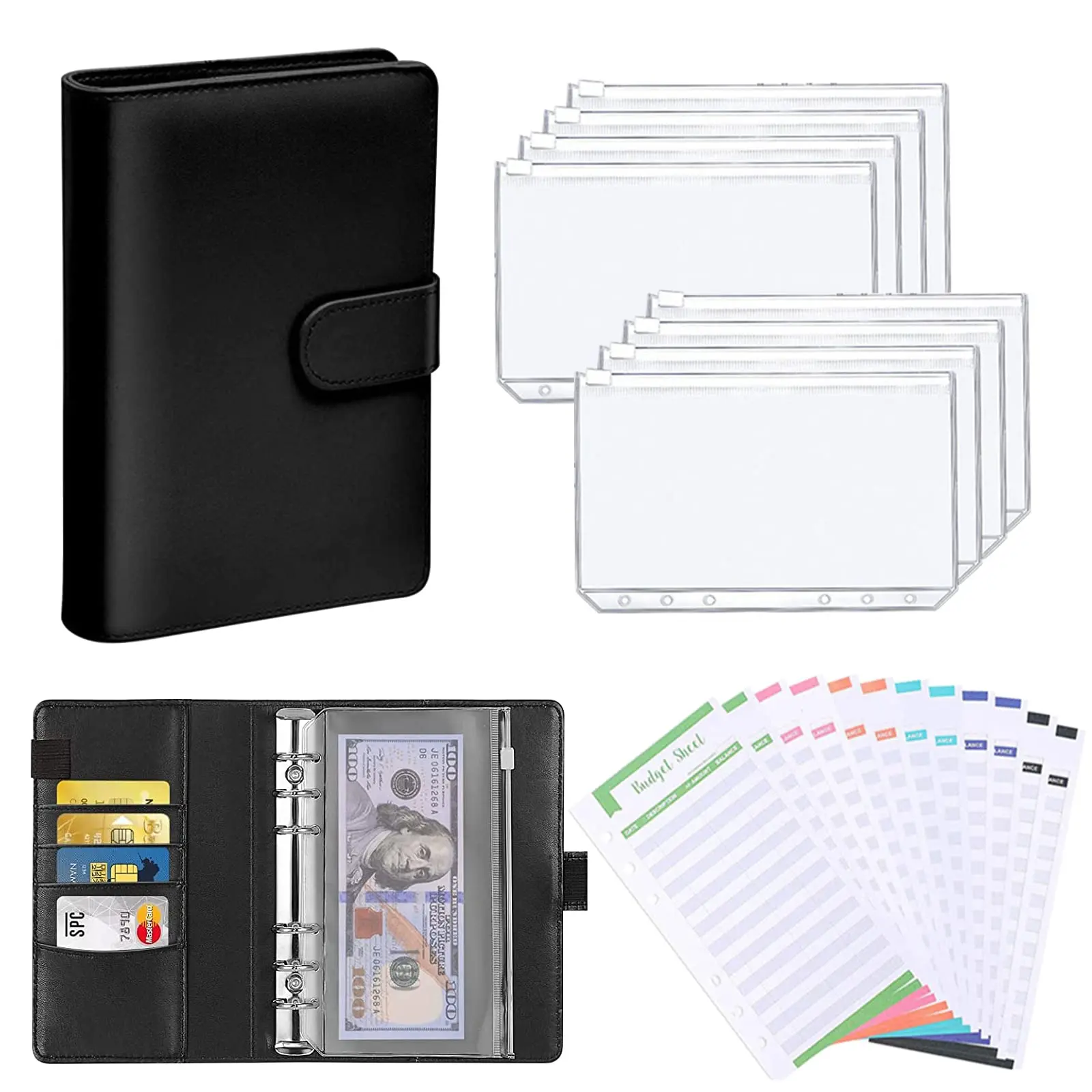 

A6 PU Leather Cash Envelope Budget Binder Notebook Cash Envelopes System Set Binder Pockets Money Budget Saving Bill Organizer