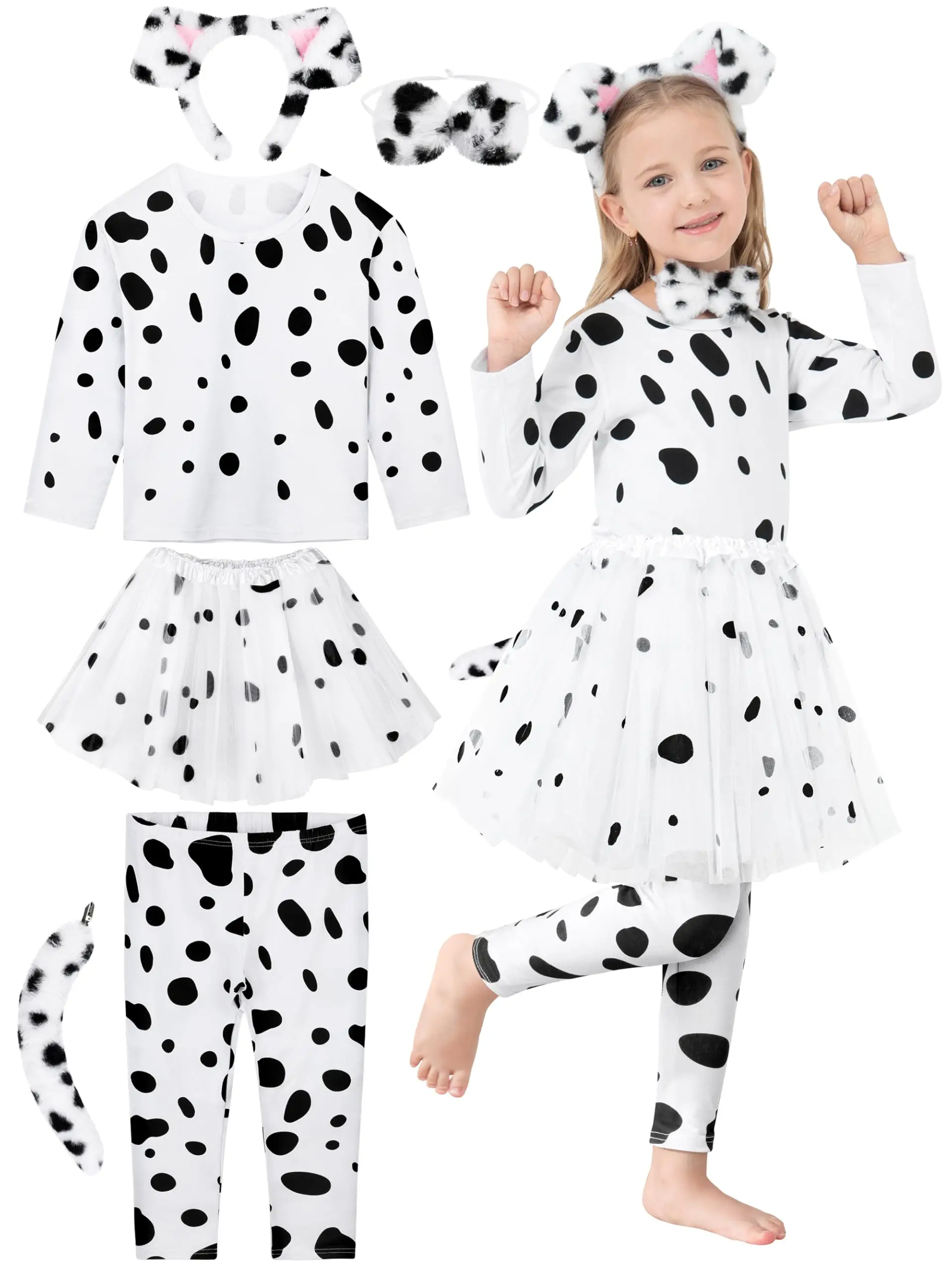 100 days School Dalmatian Costume for Kids Girls Cotton Costume Dalmatian Set T-shirt Tutu Tutu Leggings