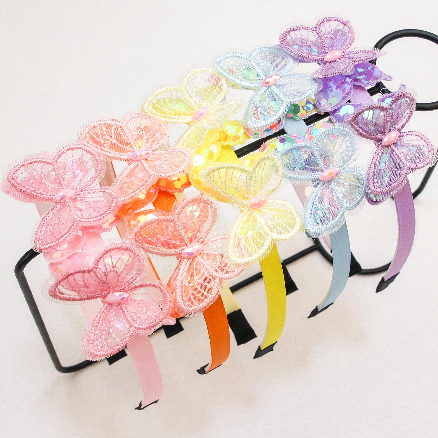 Niedliche Schmetterlings-Stirnbänder für Mädchen, 5 cm, doppelte Pailletten, Schmetterlings-Haarbänder, Kinder-Haarreifen, Kinder- und Mädchen-Haar-Accessoires