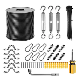 50m Light Guide Wire Turnbuckle Tensioner Kit with Wire Rope Cable 304 Stainless Steel Globe String Light Suspension Kit Hanging