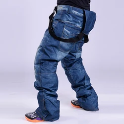 -30 Degree Thermal Jean Snowboard Pants Suspenders Denim Skiing Pants Winter Female Windproof Waterproof Snow Trousers
