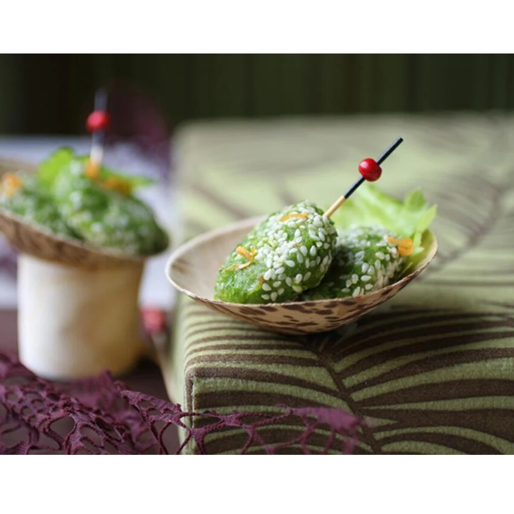 Description Picture 5 of item20 Pieces x Home Party Wedding Supplies Disposable Eco-Friendly Tableware 60ml Mini Bamboo Leaf Saucer Dish Bowl