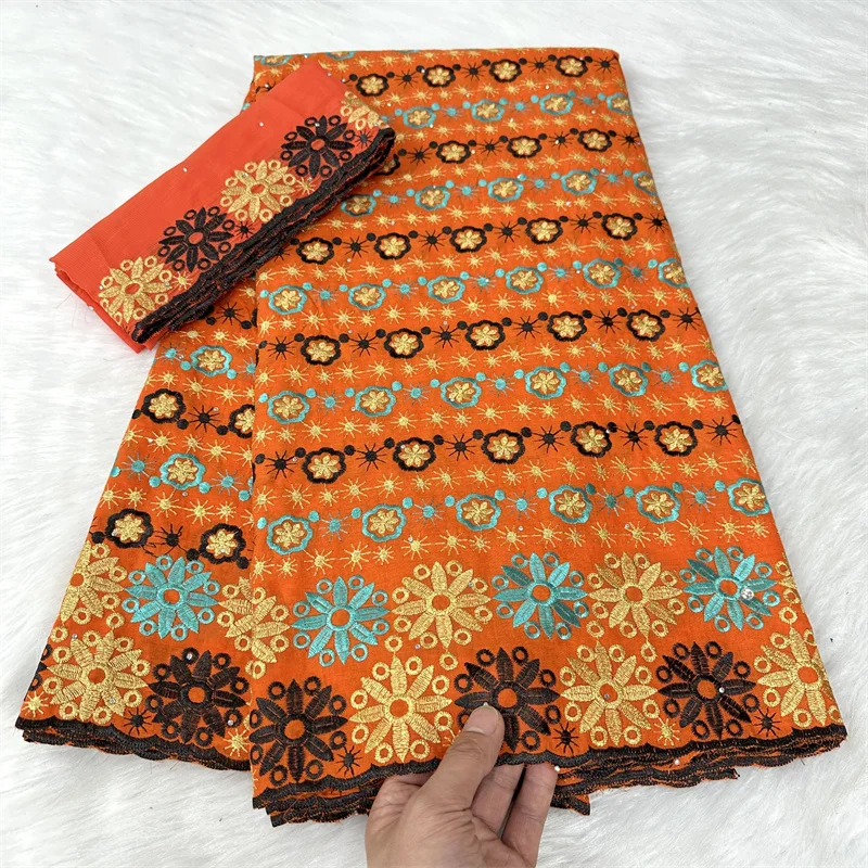 

5+2 Yard Dry Lace Fabric 2023 Latest Heavy Beaded Embroidery African 100% Cotton Swiss Voile Popular Dubai Style 9L092502