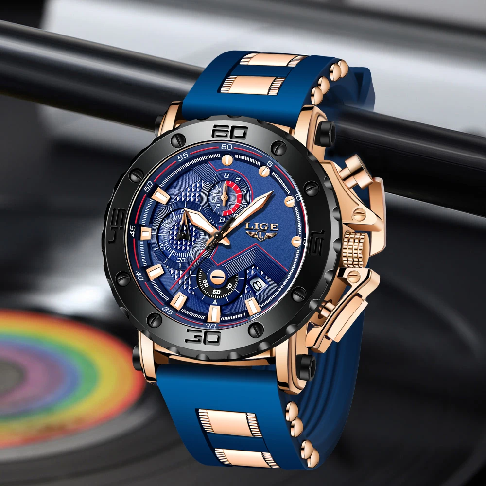 

LIGE Men Watches Brand Luxury Fashion Silicone Quartz Watch For Men Luminous Chronograph Waterproof Casual Sports Man Wristwatch