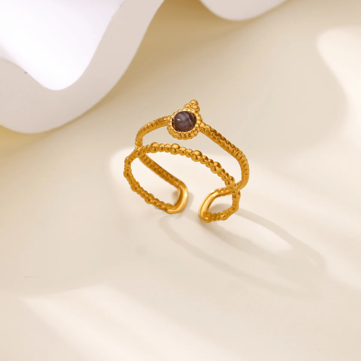 Opal Double Ring for Women Stainless Steel