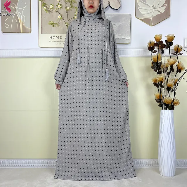 Nouveau Ramadan coton robe femmes recueillir taille Double chapeau Abaya femmes musulmanes ample Maxi caftan dubaï turquie Islam vêtements de prière