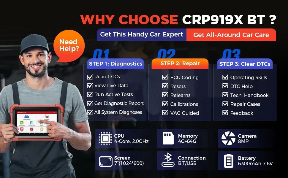 Neue LAUNCH X431 CRP919X BT OBD2 Scanner Automotive Diagnose Werkzeuge Auto CANFD DOIP ECU Codierung Professionelle Scan – Detail 4