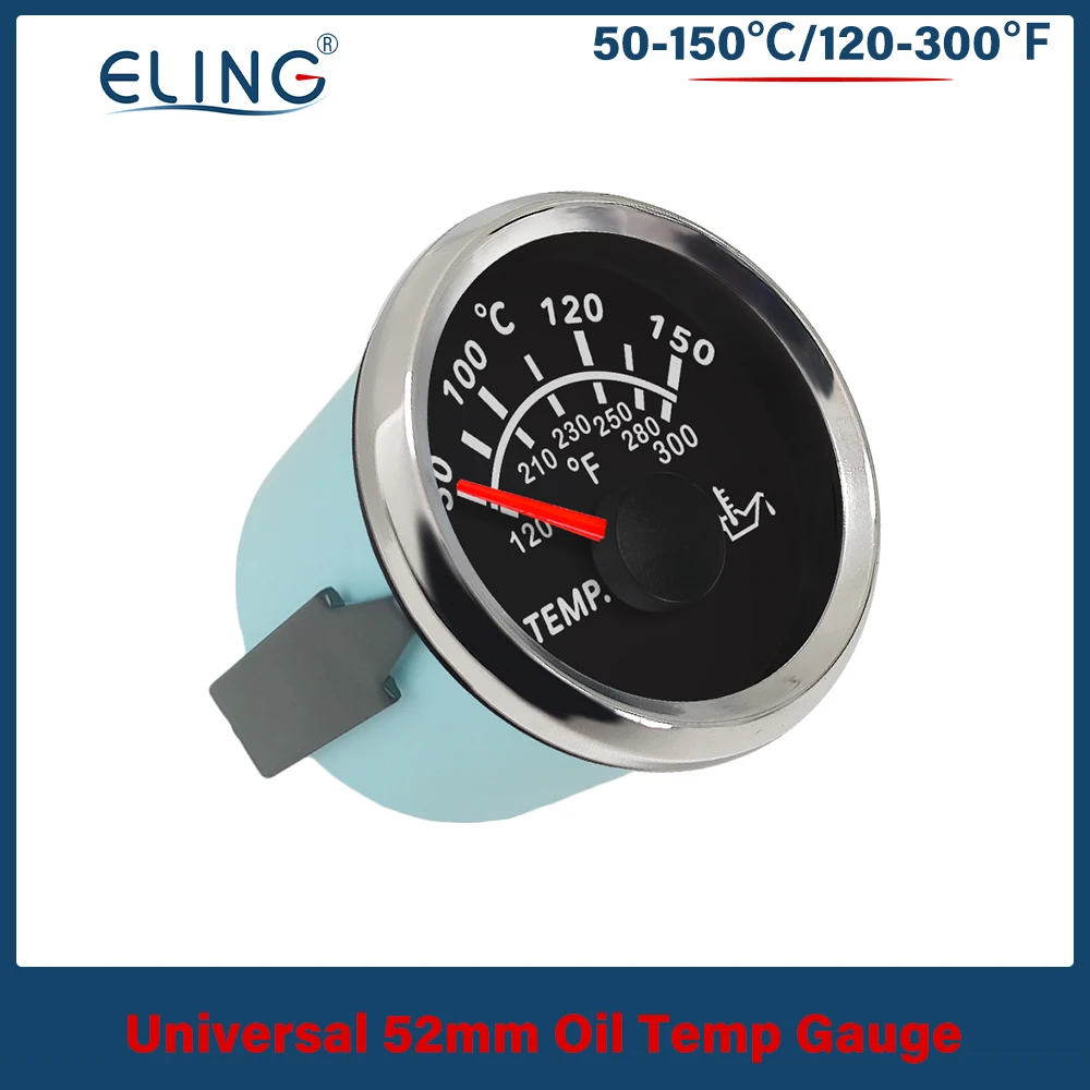 

ELING Waterproof Universal 52mm Oil Temp Gauge Meter 50-150℃ with Red Backlight 12V 24V for Car Boat Yacht