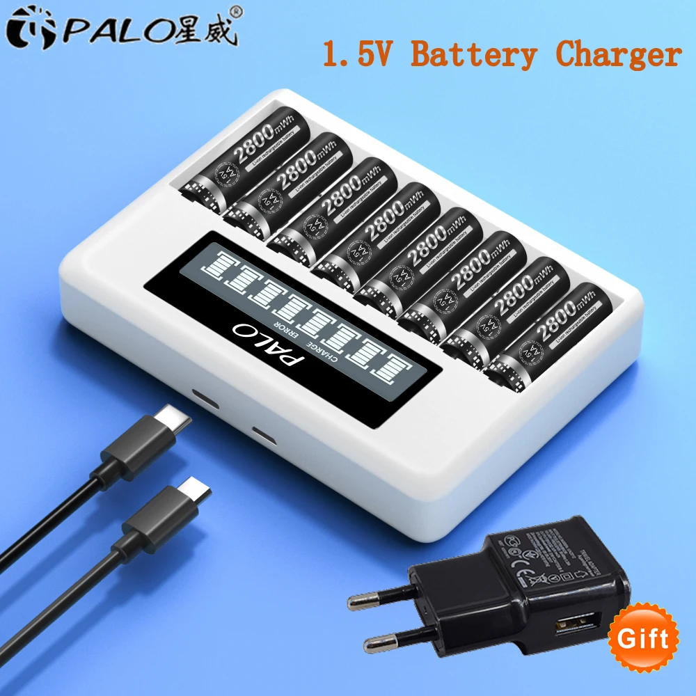 

PALO 1.5V Li-ion Battery Multi-Slot Fast Smart Intelligent USB Charger For 1.5V Lithium AA AAA 2A 3A Rechargeable Batteries
