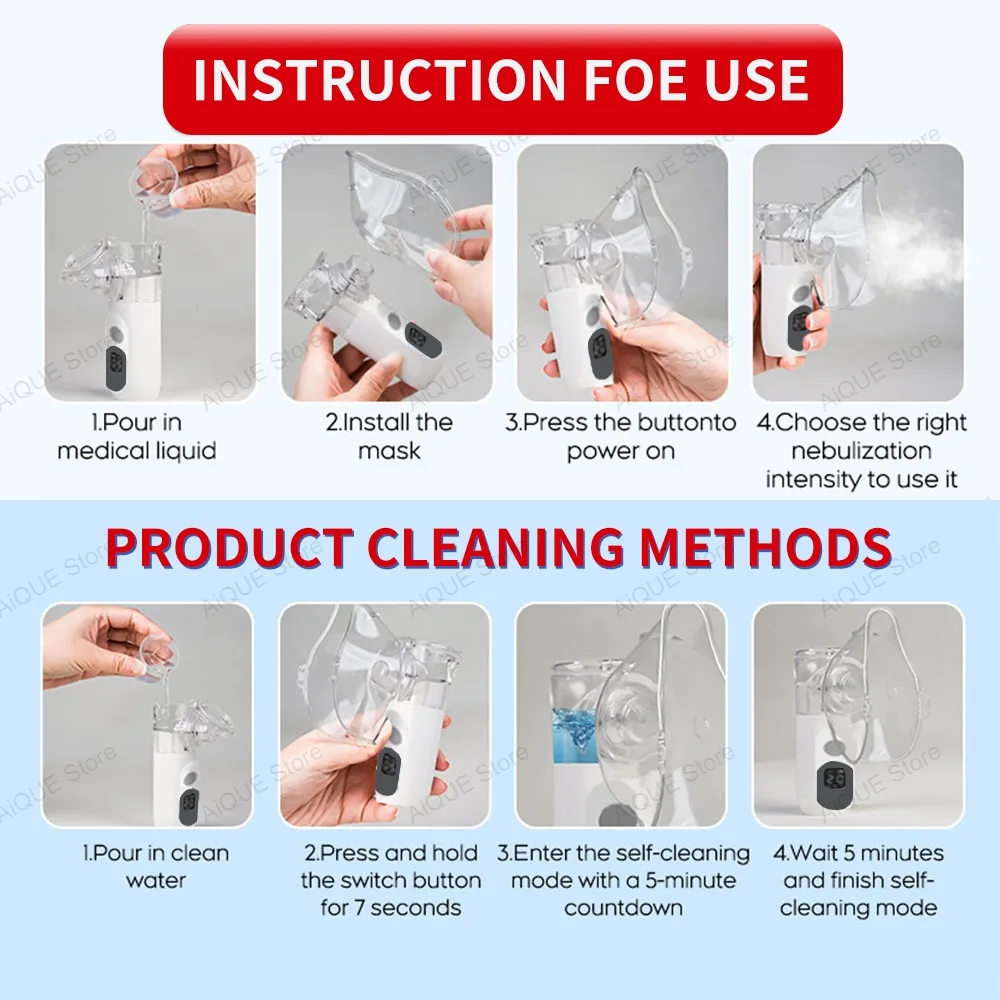 AiQUE 3.5&mu;m Rechargeable Mesh Nebulizer with LED Screen Silent Portable Medical Handheld Nebulizador Inhaler Inhalator Atomizer